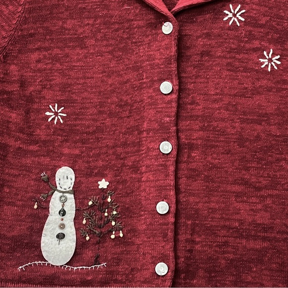 Woolrich Snowman Cardigan Christmas Ruby Red Cotton Vintage Women’s Medium - Picture 9 of 9